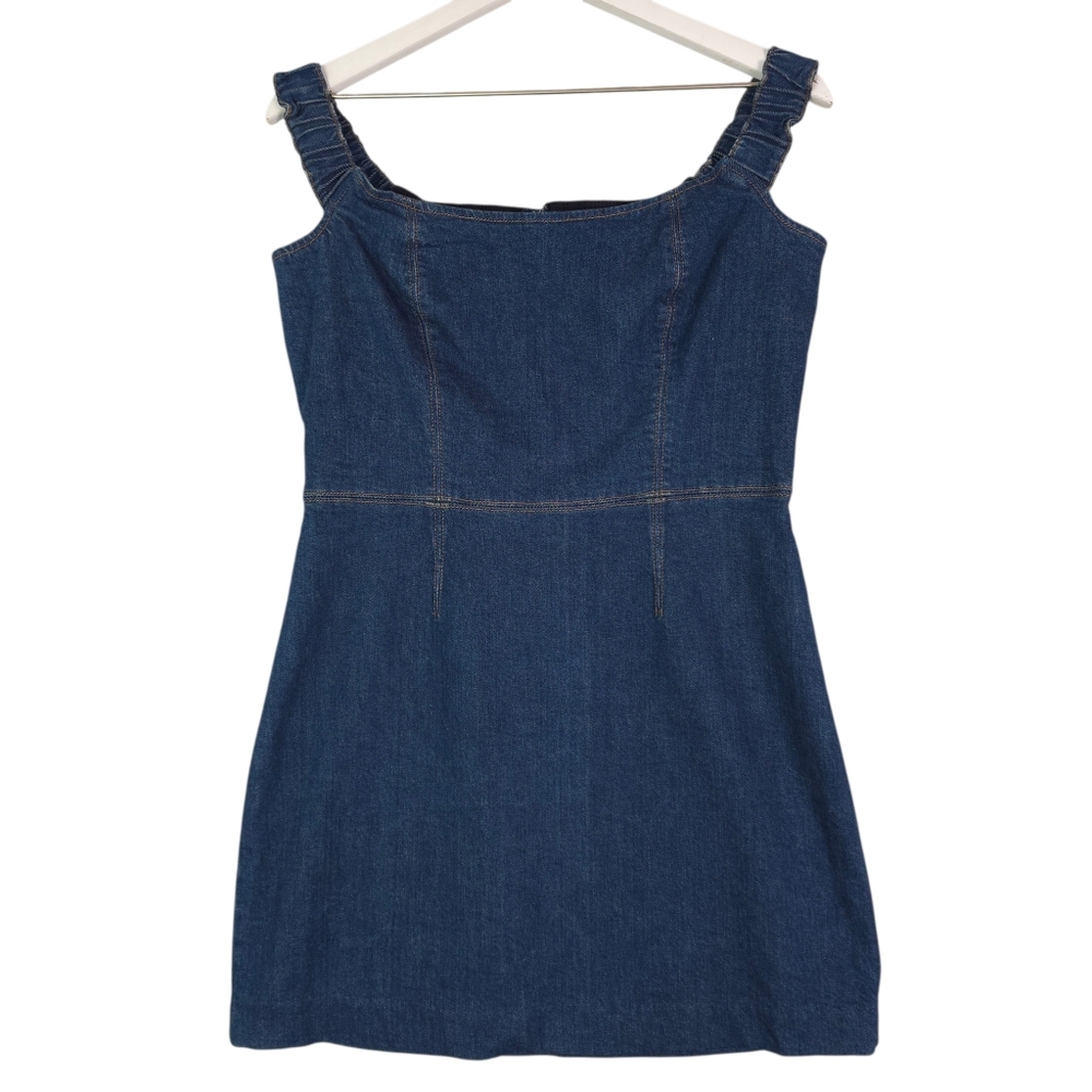 Reformation Dark Blue Denim Square-Neck Mini Dress